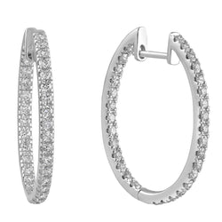 White Gold 14K Round 4.20 Carats Small Genuine Natural Earth Mined Diamonds Hoop Earrings New