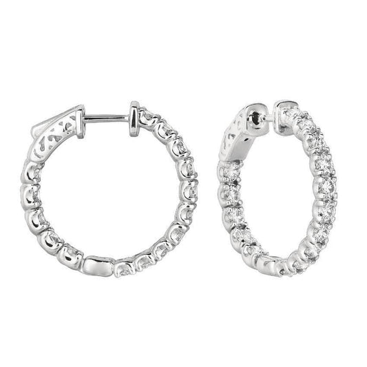 White Gold 14K Round Brilliant 3 Carat Genuine Diamond Hoop Pair Women Earring