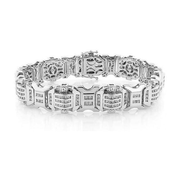 White Gold 14K Round Cut Small 8.50 Carats Genuine Diamonds Men's Bracelet