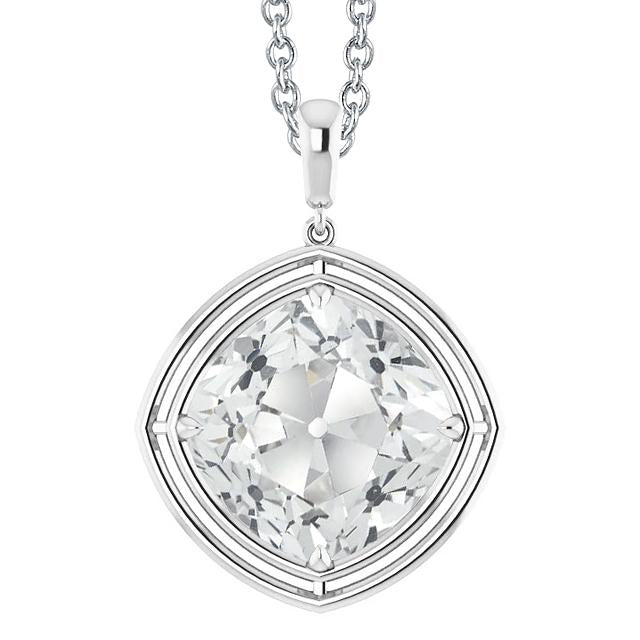 White Gold 14K Solitaire Real Diamond Pendant Cushion Old Cut 5 Carats