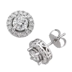 White Gold 14K Sparkling 2.82 Carats Real Diamonds Halo Lady Studs Earrings