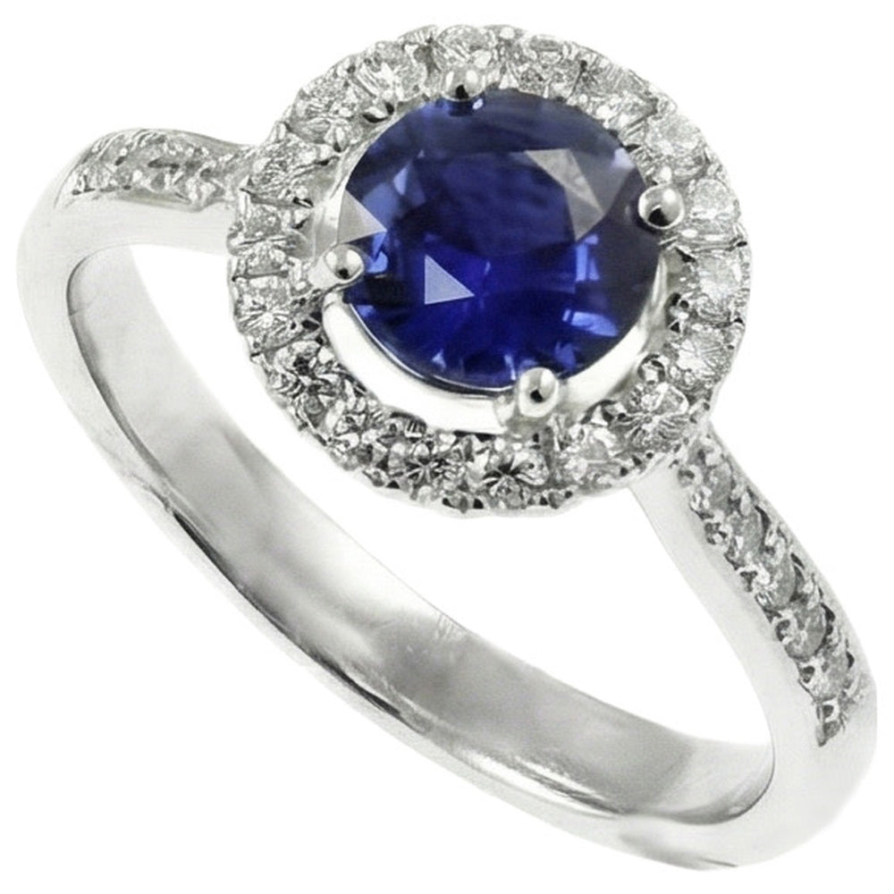 White Gold 14K Sri Lanka Sapphire Round Cut 2.5 Carats Natural Earth Mined Diamond ( Not Lab Grown )  Ring