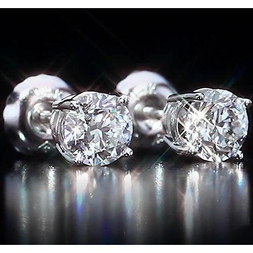 White Gold 14K Stud Earrings Round Cut Real Diamonds