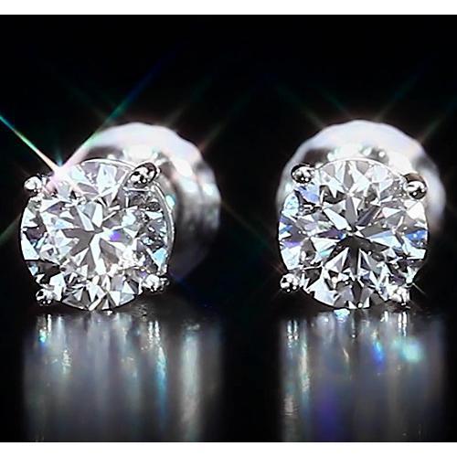 White Gold 14K Stud Earrings 2 Carats Round Cut Real Diamonds