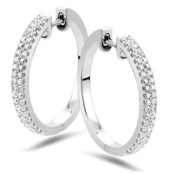 White Gold 14K Women Hoop Earrings 3.20 Ct Brilliant Cut Natural Diamonds