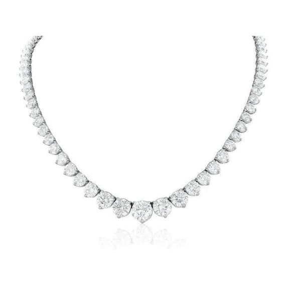 White Gold 14K Women Necklace  Small Round Cut 25.00 Carats Genuine Diamonds