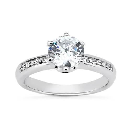 White Gold 2 Carat Round Brilliant Genuine Diamond Solitaire With Accents Ring