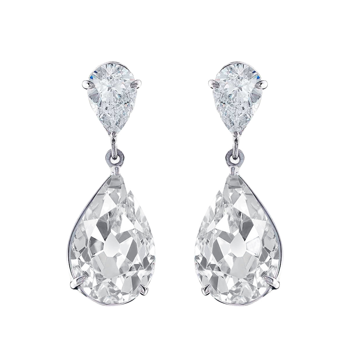 Brilliant Diamond Old Mine Cut Drop Earrings in 14K White Gold – main view