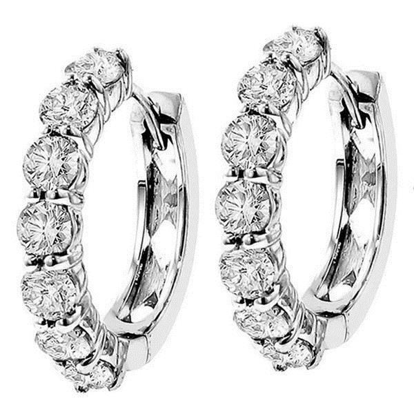 White Gold 3.20 Ct Round Cut Sparkling Natural Diamonds Women Hoop Earrings