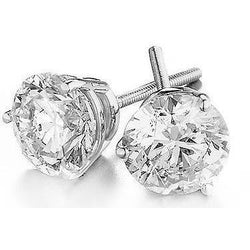 White Gold 3.80 Carats Real Diamond Stud Earring Pair