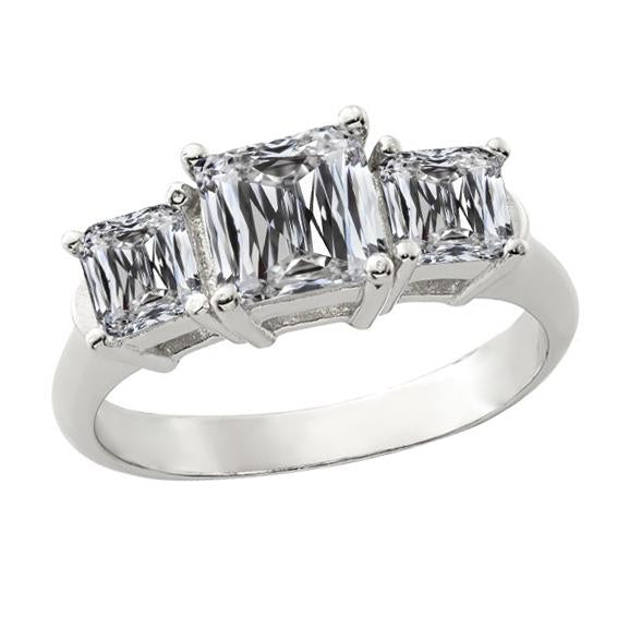 White Gold 3 Stone Cushion Old Mine Cut Genuine Diamond Wedding Ring 6 Carats