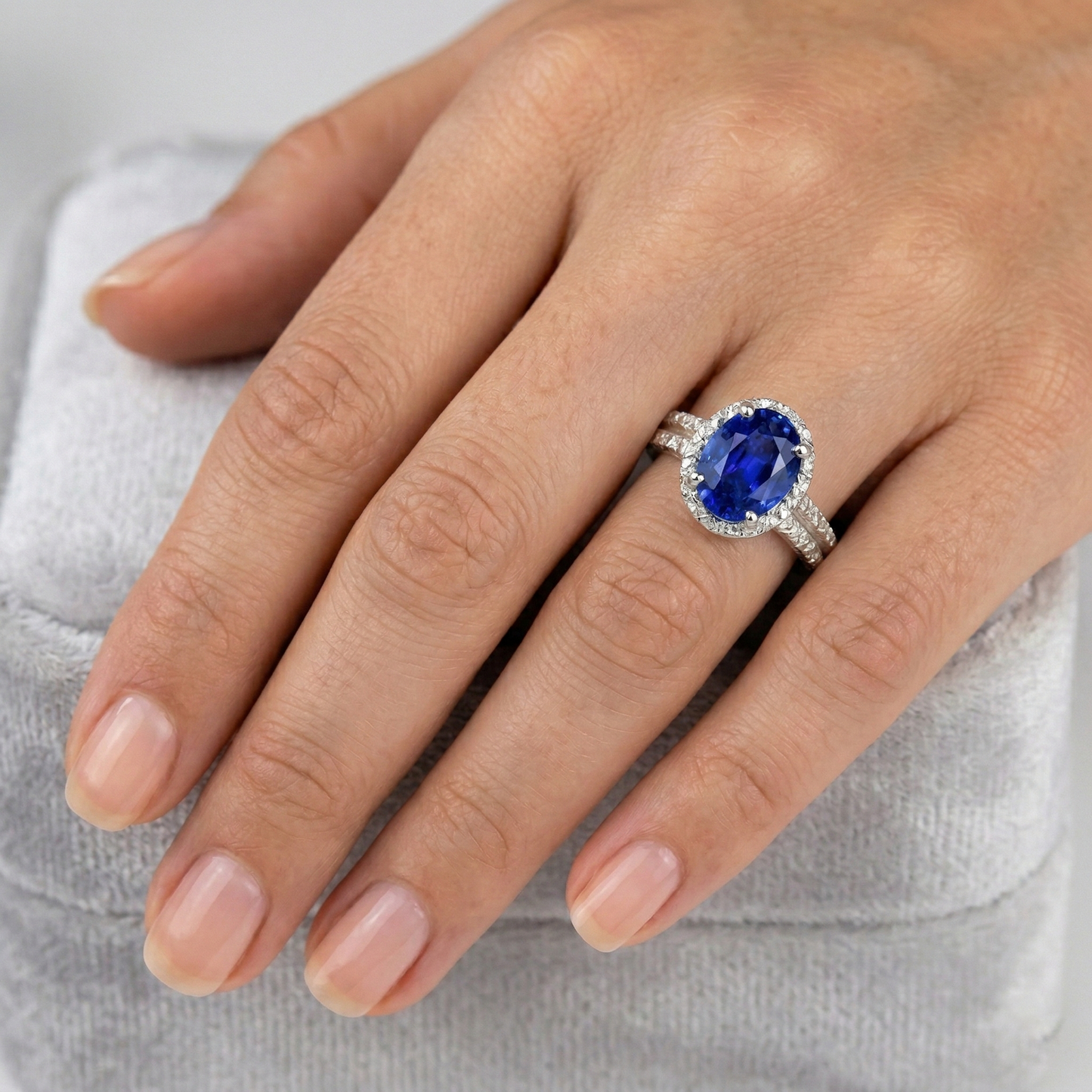White Gold 4.81 Carat Ceylon Sapphire Natural Earth Mined Diamond ( Not Lab Grown ) s Double Shank Ring