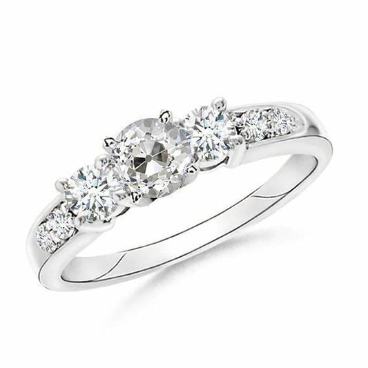 White Gold Anniversary Ring Old Cut Round Real Diamond Jewelry 1.75 Carats - Anniversary Ring-harrychadent.ca