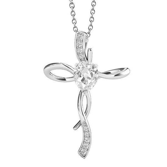 White Gold Cross Real Diamond Pendant Round & Pear Cut Old Miner 2 Carats