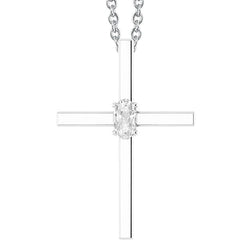 White Gold Cross Real Natural Earth Mined Diamond Pendant Slide Necklace Oval Old Miner 1 Carat