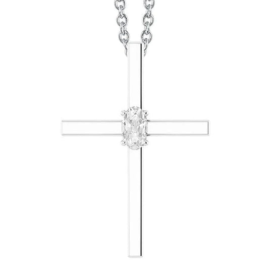 White Gold Cross Real Diamond Pendant Slide Necklace Oval Old Miner 1 Carat