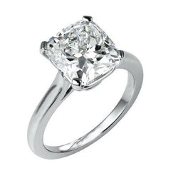 White Gold Cushion Cut Solitaire 3 Carat Genuine Natural Earth Mined Diamond Ring