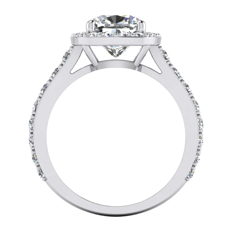 White Gold Cushion Halo Real Diamond Ring 3.65 Carats Cathedral Setting