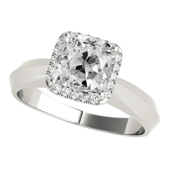 White Gold Cushion Old Mine Cut Real Diamond Halo Ring 7.50 Carats