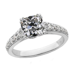 White Gold Cushion Old Miner Natural Earth Mined Diamond Lady’s Ring Triple Prong Set 3.75 Carats