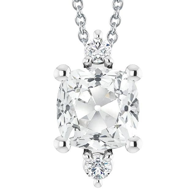 White Gold Cushion Old Miner Natural Diamond Pendant Necklace 3 Stone 6 Carats - Pendant-harrychadent.ca