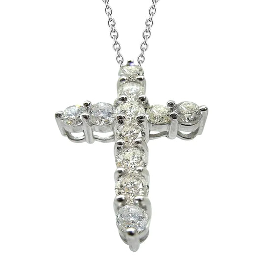 White Gold Genuine Diamond Cross Pendant