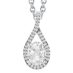 White Gold Genuine Diamond Pendant Oval Old Cut 6 Carats Slide Prong Set