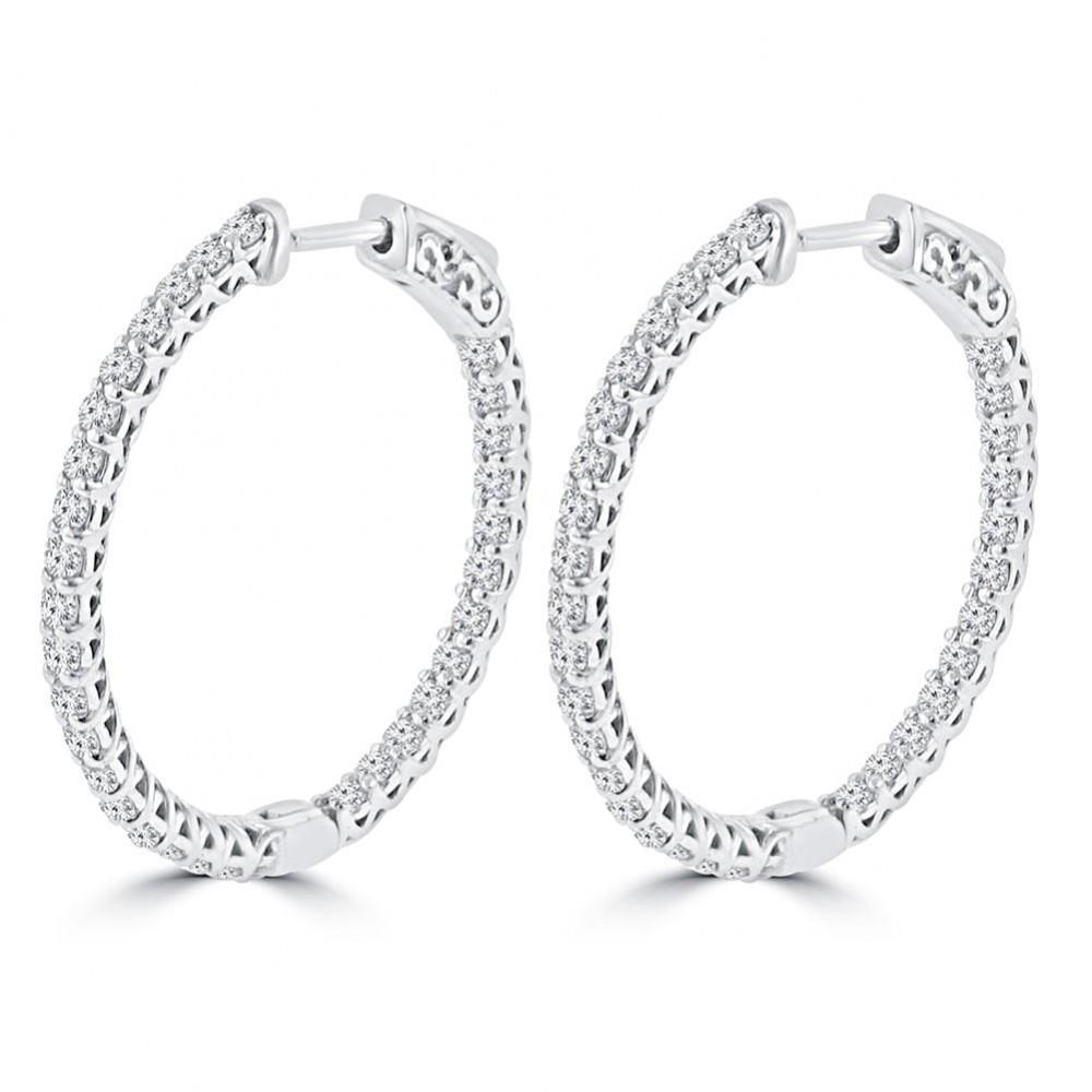 White Gold Gorgeous Round Cut 2.50 Ct Real Diamonds Ladies Hoop Earrings - Hoop Earrings-harrychadent.ca