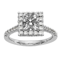 White Gold Halo Cushion Old Mine Cut Genuine Diamond Ring 5.25 Carats