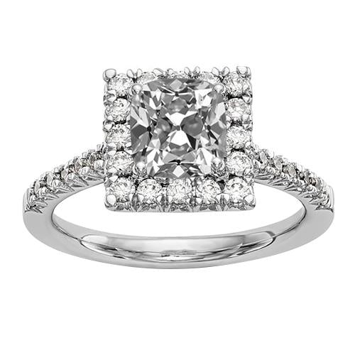 White Gold Halo Cushion Old Mine Cut Genuine Diamond Ring 5.25 Carats