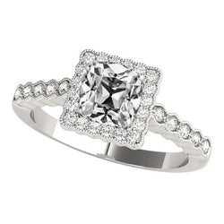 White Gold Halo Cushion Old Mine Cut Real Natural Earth Mined Diamond Ring 6 Carats Jewelry