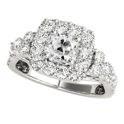 White Gold Halo Cushion Old Mine Cut Real Natural Earth Mined Diamond Wedding Ring 7 Carats