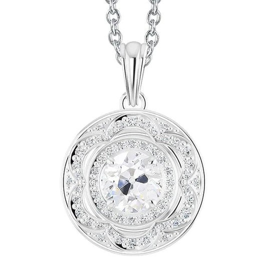 White Gold Halo Natural Diamond Pendant Round Cut Old Miner 3.50 Carats