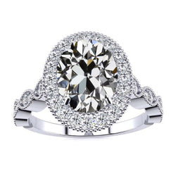 Natural Diamond Halo Ring – 14K White Gold 3.50 ct