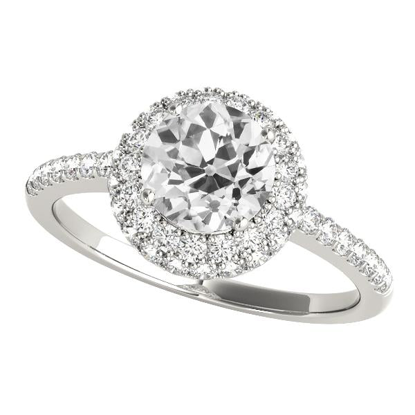 White Gold Halo Old Cut Round Natural Diamond Ring With Accents 4.50 Carats