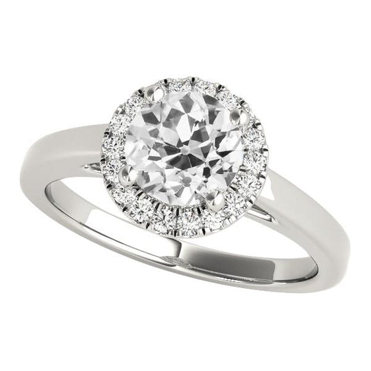White Gold Halo Old Cut Round Real Diamond Ring 3.75 Carats
