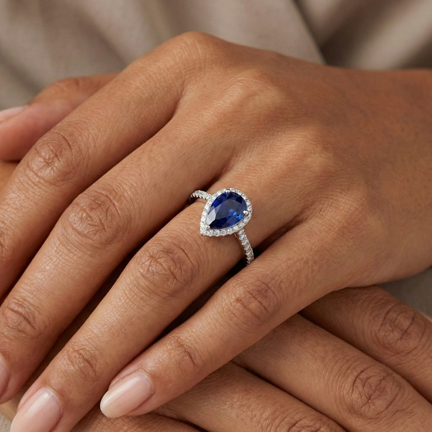 White Gold Halo Pear Sri Lankan Sapphire Ring 3.50 Carats Natural Earth Mined Diamond ( Not Lab Grown )s