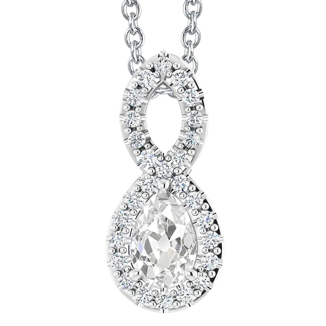 White Gold Halo Real Diamond Pendant Pear Old Mine Cut 5 Carats Prong Set