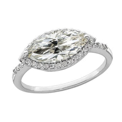 White Gold Halo Ring Marquise Old Mine Cut Real Natural Earth Mined Diamond 6 Carats Jewelry