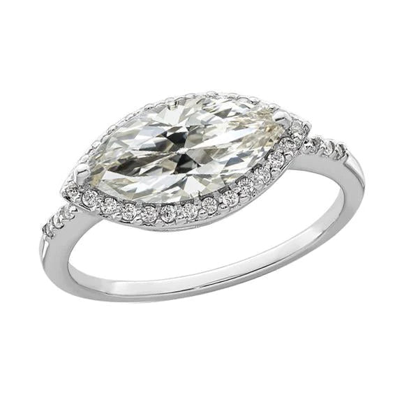 White Gold Halo Ring Marquise Old Mine Cut Real Diamond 6 Carats Jewelry