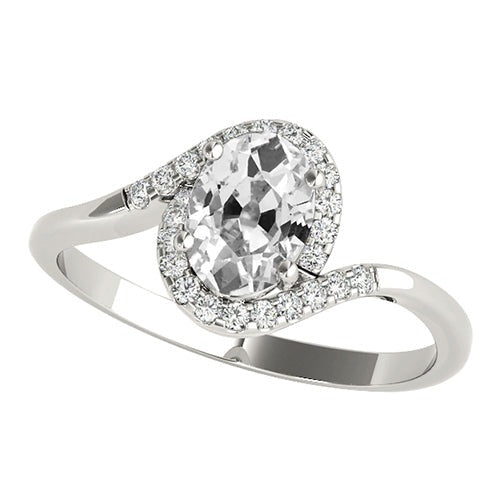 White Gold Halo Ring Oval Old Cut Real Diamond Twisted Shank 4 Carats - Halo Ring-harrychadent.ca