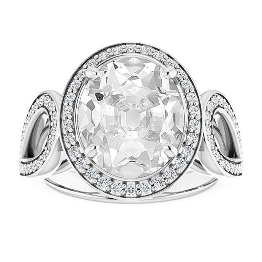 White Gold Halo Ring Real Oval Old Miner Diamond Split Shank 9.75 Carats