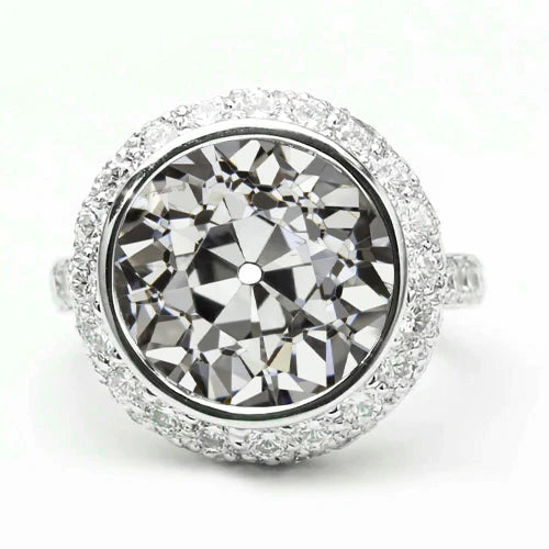 White Gold Halo Round Old Cut Real Diamond Ring Bezel Set Jewelry 5 Carats