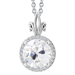 White Gold Halo Round Old Miner Genuine Natural Earth Mined Diamond Pendant 5.50 Carats. Slide Chain