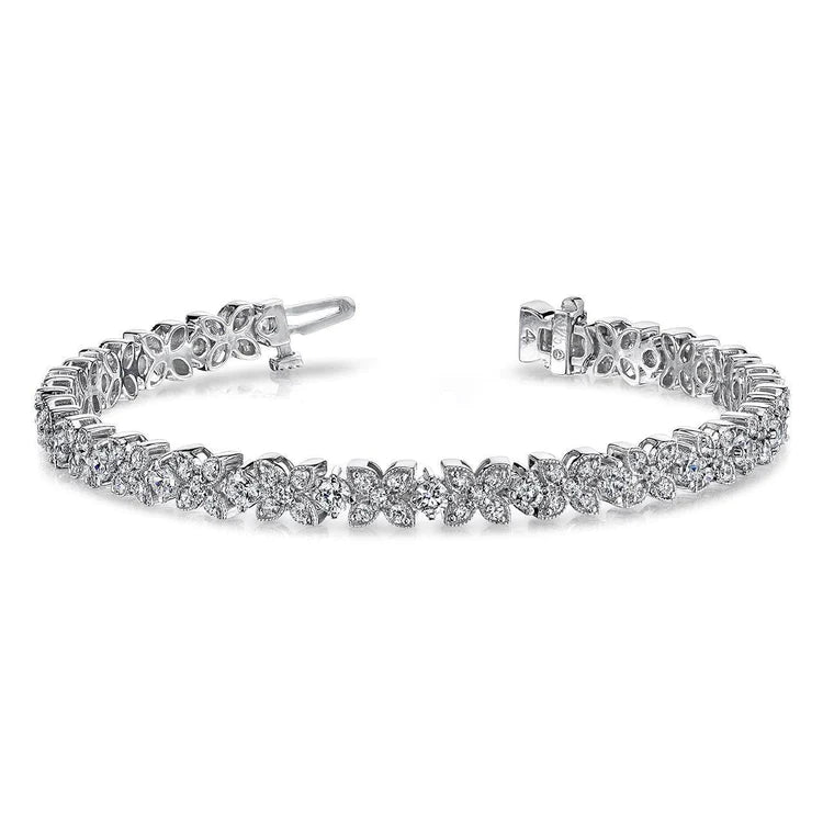White Gold Jewelry 6 Ct Round Prong Setting Flower Real Diamond Bracelet