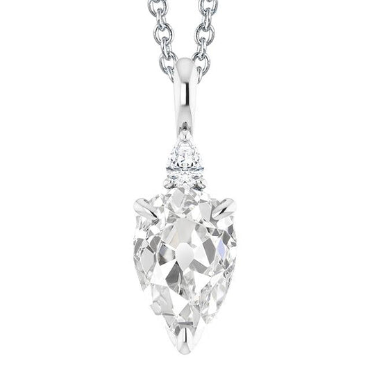 White Gold Jewelry Pear Old Cut Real Diamond Pendant 3.50 Carats 14K