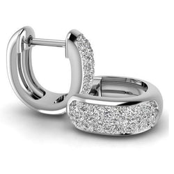 White Gold  Lady Hoop Earrings 3.10 Carats Sparkling Round Genuine Diamonds