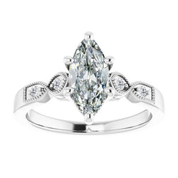 Antique Cushion Diamond Accent Solitaire Ring 1 ct – 14K White