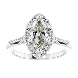 Marquise Brilliant Diamond Halo Engagement Ring in 14K White