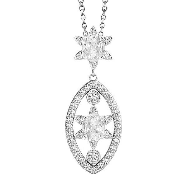 White Gold Natural Diamond Pendant With Chain Round & Oval Old Mine 4 Carats